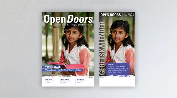 Produktabbildung des Open Doors Monatsmagazins und des Gebetskalenders für den aktuellen Monat.