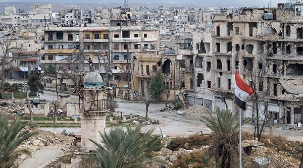 Ein zerstörter Stadtteil von Aleppo